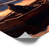 Sunset Mountain Lake & Boot Kunst Poster (Ecke)