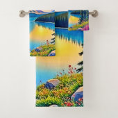 Sunset Mountain Lake Majestät Kunst Badhandtuch Set (Insitu)