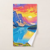 Sunset Mountain Lake Majestät Kunst Badhandtuch Set (Handtuch)