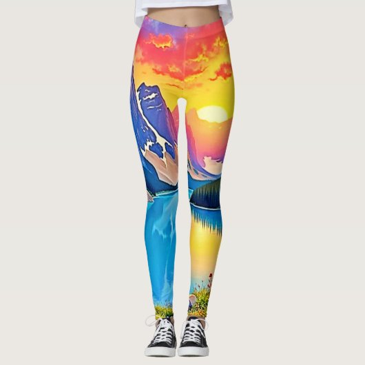 Sunset Mountain Lake Majestät Kunst Leggings (Vorderseite)