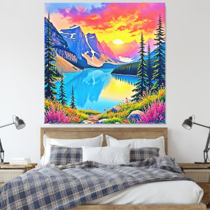 Sunset Mountain Lake Majestät Kunst Leinwanddruck