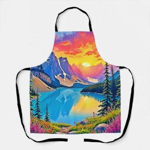 Sunset Mountain Lake Majestät Kunst Schürze