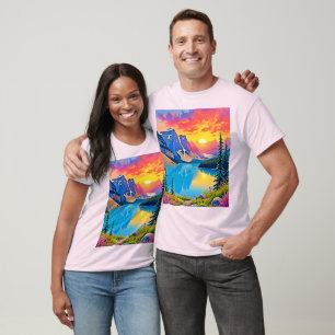 Sunset Mountain Lake Majestät Kunst T-Shirt