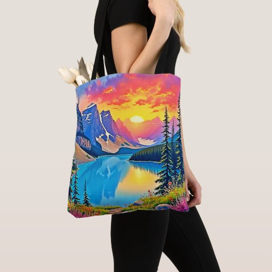 Sunset Mountain Lake Majestät Kunst Tasche (Von Nahem)