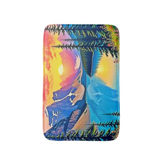 Sunset Mountain Lake Majesty Art Badematte (Vorderseite Vertikal)