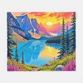 Sunset Mountain Lake Majesty Art Fleecedecke (Vorderseite (Horizontal))