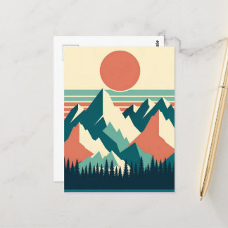 Sunset Mountain Peaks Retro Postkarte