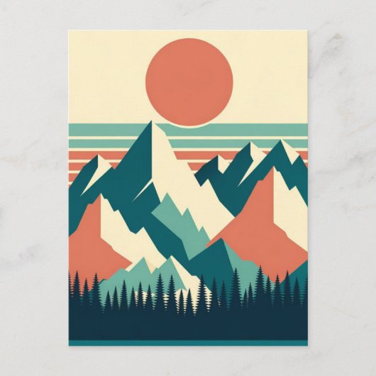 Sunset Mountain Peaks Retro Postkarte (Vorderseite)