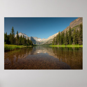 Sunset Mountain Reflektion   Glacier National Park Poster