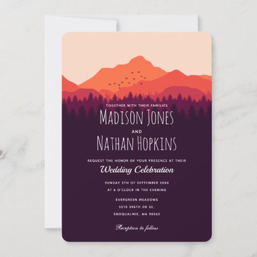 Sunset Mountain View Wedding Einladung (Vorderseite)