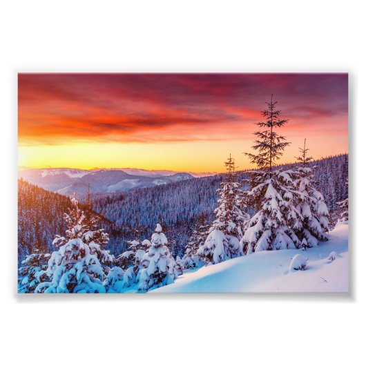 Sunset Mountain Winter Scene Foto Print (Vorne)