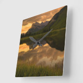 Sunset & Mountains, Alberta Kanada Quadratische Wanduhr (Winkel)