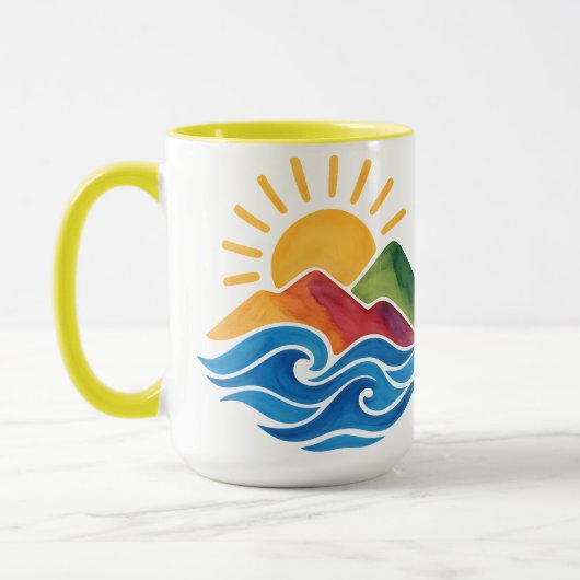 Sunset Mountains Ocean Ceramic Mug Tasse (Links)