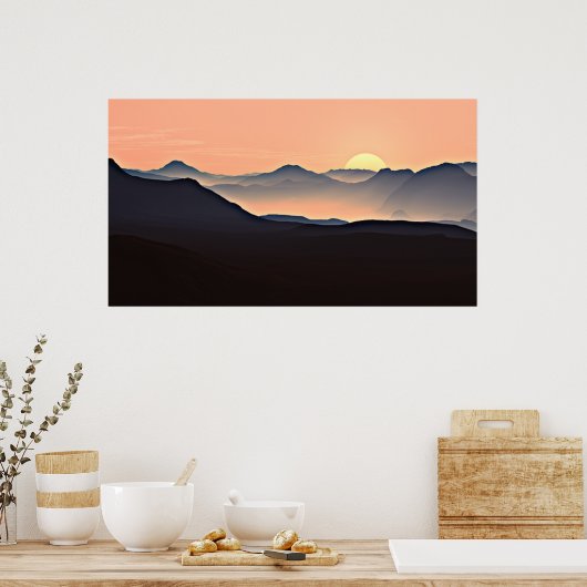 Sunset Mountains Silhouette Poster (Küche)