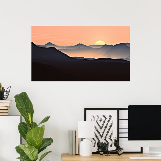 Sunset Mountains Silhouette Poster (Heimbüro)