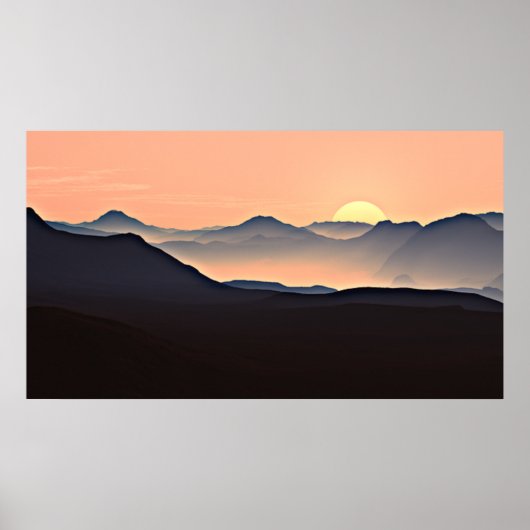 Sunset Mountains Silhouette Poster (Vorne)
