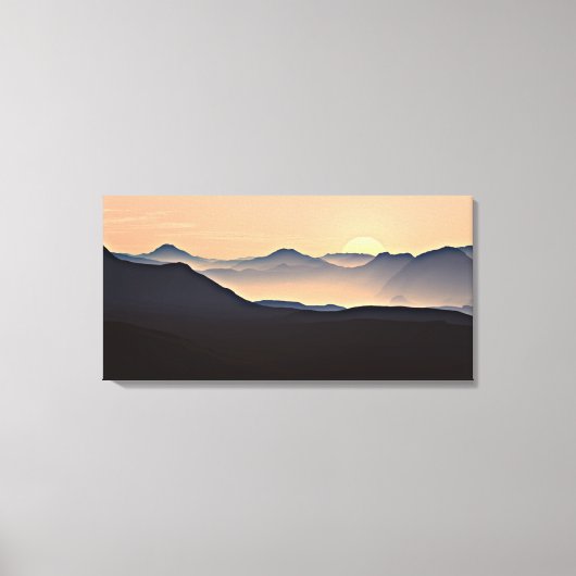 Sunset Mountains Silhouette Stretched Canvas Print Leinwanddruck (Vorderseite)