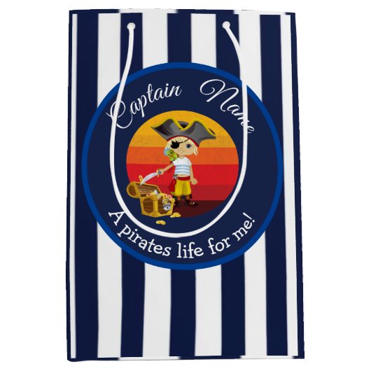 Sunset Nautical Blue Boy Party Pirate Mittlere Geschenktüte (Vorderseite)