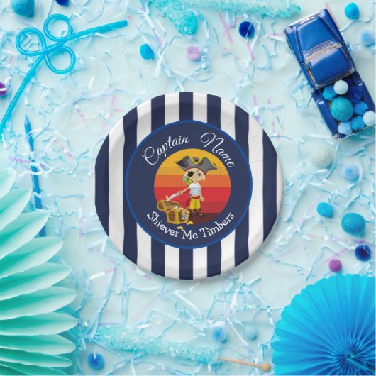 Sunset Nautical Stripes Boy Party Pirate Pappteller (Party)
