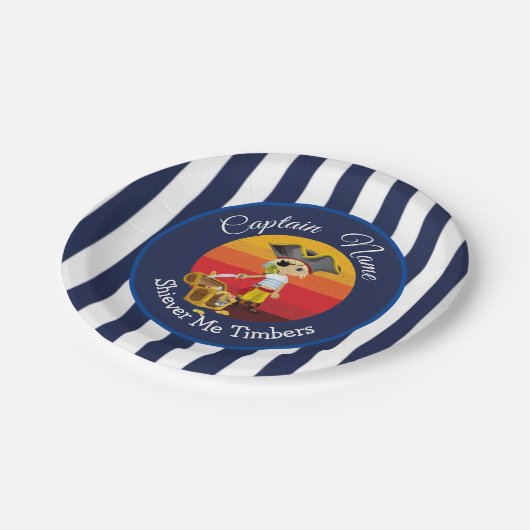 Sunset Nautical Stripes Boy Party Pirate Pappteller (Schrägansicht)