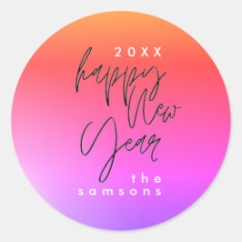 Sunset New Year Bold Gradient Rainbow Happy Funky Runder Aufkleber