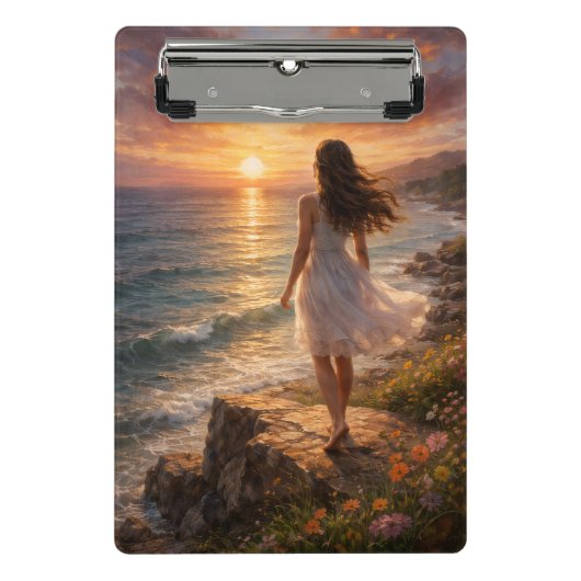 Sunset Ocean Aesthetic Photo Enlargement Mini Klemmbrett (Vorderseite)