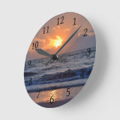 Sunset Ocean Beach Orange Runde Wanduhr (Winkel)