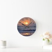 Sunset Ocean Beach Orange Runde Wanduhr (Zuhause)