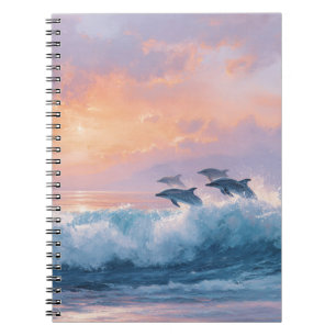 Sunset Ocean Dolphins Wave Notebook Notizblock