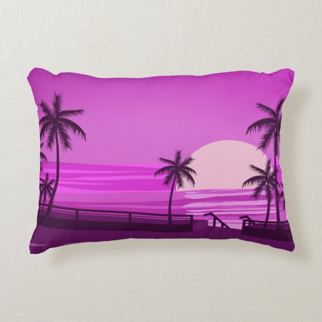 Sunset,  ocean,  evening,  palm trees sea shore,   dekokissen (Vorderseite)