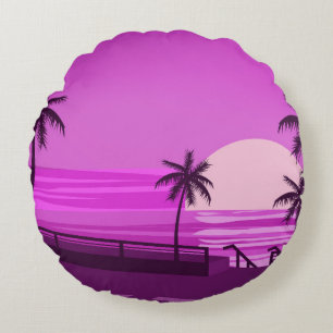 Sunset, ocean, evening, palm trees sea shore, rundes kissen