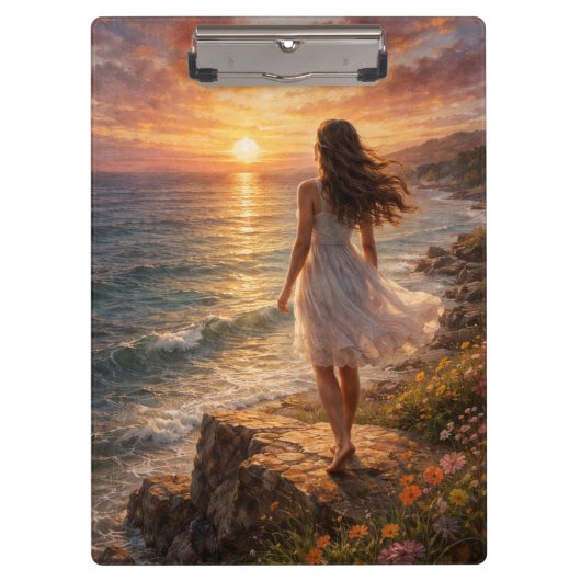 Sunset Ocean Oil Painting Clipboard Klemmbrett (Vorderseite)