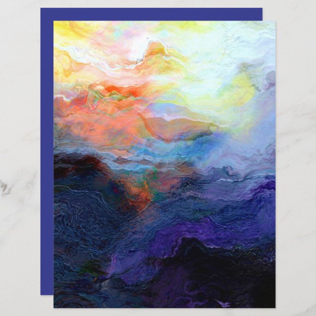 Sunset Ocean Watercolor 8.5x11 Scrapbook Paper (Vorne/Hinten)