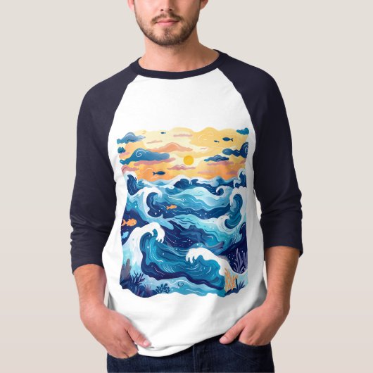 Sunset Ocean Waves T-Shirt – Artistic Sea and Sky (Vorderseite)