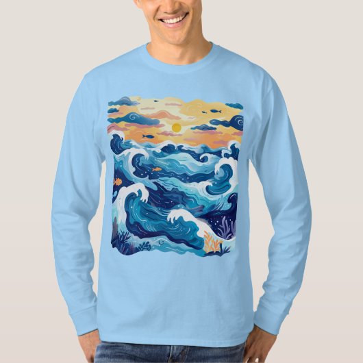 Sunset Ocean Waves T-Shirt – Artistic Sea and Sky  (Vorderseite)