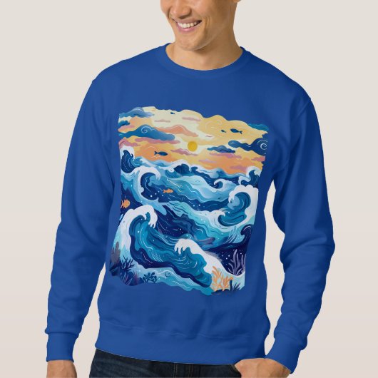 Sunset Ocean Waves T-Shirt – Artistic Sea and Sky  Sweatshirt (Vorderseite)