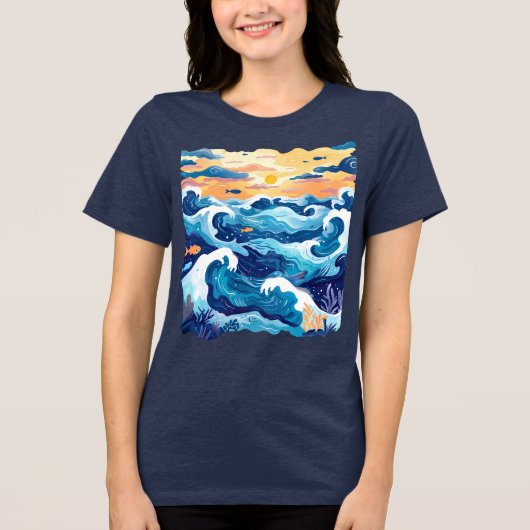 Sunset Ocean Waves T-Shirt – Artistic Sea and Sky  Tri-Blend Shirt (Vorderseite)