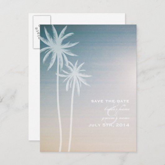 Sunset Ombré Beach Hochzeit Save the Date Ankündigungspostkarte (Vorne/Hinten)