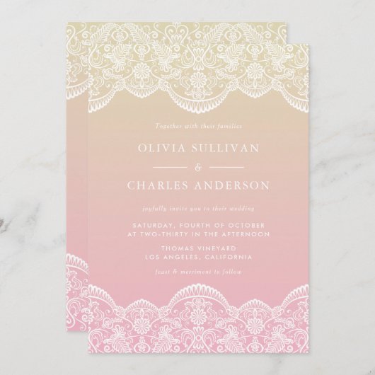 Sunset Ombre Lace Pattern Wedding Einladung (Vorne/Hinten)