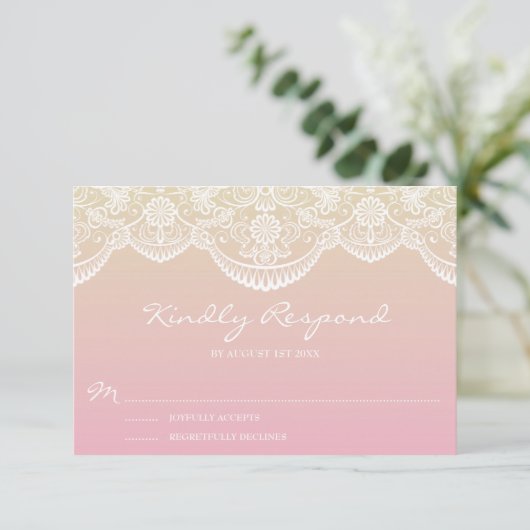 Sunset Ombre Lace Pattern Wedding RSVP (Stehend Vorderseite)