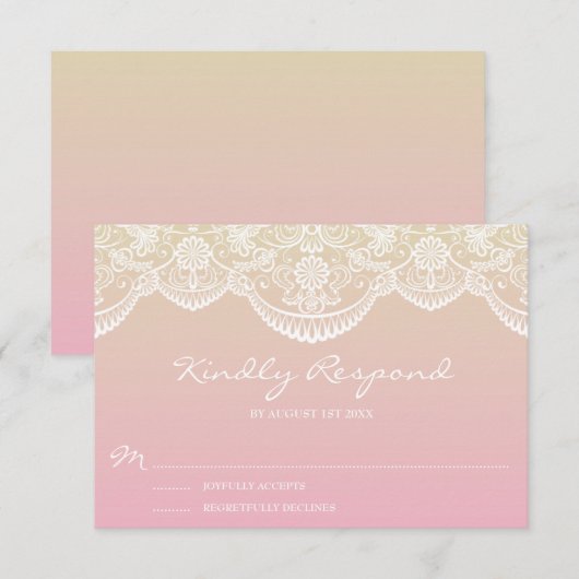 Sunset Ombre Lace Pattern Wedding RSVP Karte (Vorne/Hinten)