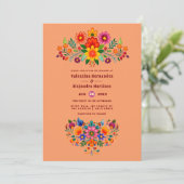 Sunset Ombre & Magenta Folk Art Fiesta Wedding Einladung (Stehend Vorderseite)