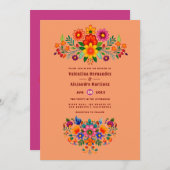 Sunset Ombre & Magenta Folk Art Fiesta Wedding Einladung (Vorne/Hinten)
