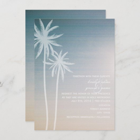 Sunset Ombré Palm Trees Beach Hochzeit Einladung (Vorne/Hinten)