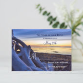 Sunset on Beach Abend Hochzeitssonderkarten RSVP Karte (Stehend Vorderseite)