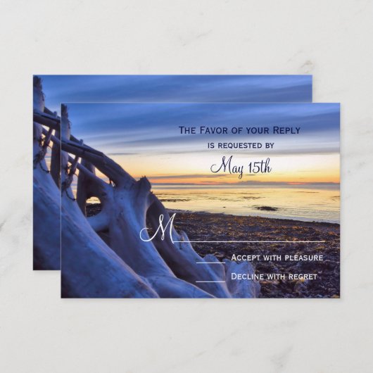 Sunset on Beach Abend Hochzeitssonderkarten RSVP Karte (Vorne/Hinten)
