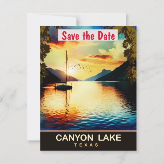 Sunset on Canyon Lake, Texas, Travel Postcard, Save The Date (Vorderseite)