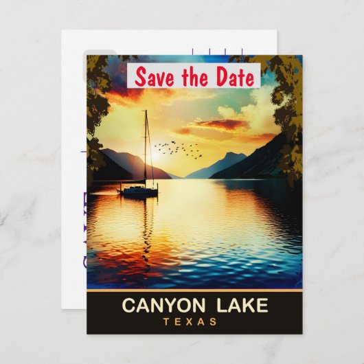 Sunset on Canyon Lake, Texas, Travel Postcard, Save The Date (Vorne/Hinten)