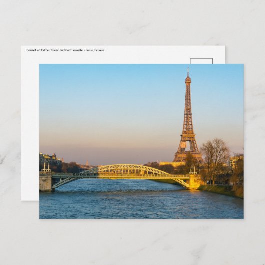Sunset on Eiffel Tower and Pont Rouelle - Paris Postkarte (Vorne/Hinten)