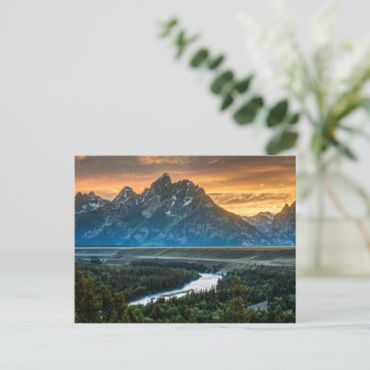 Sunset on Grand Teton and Snake River Postkarte (Stehend Vorderseite)
